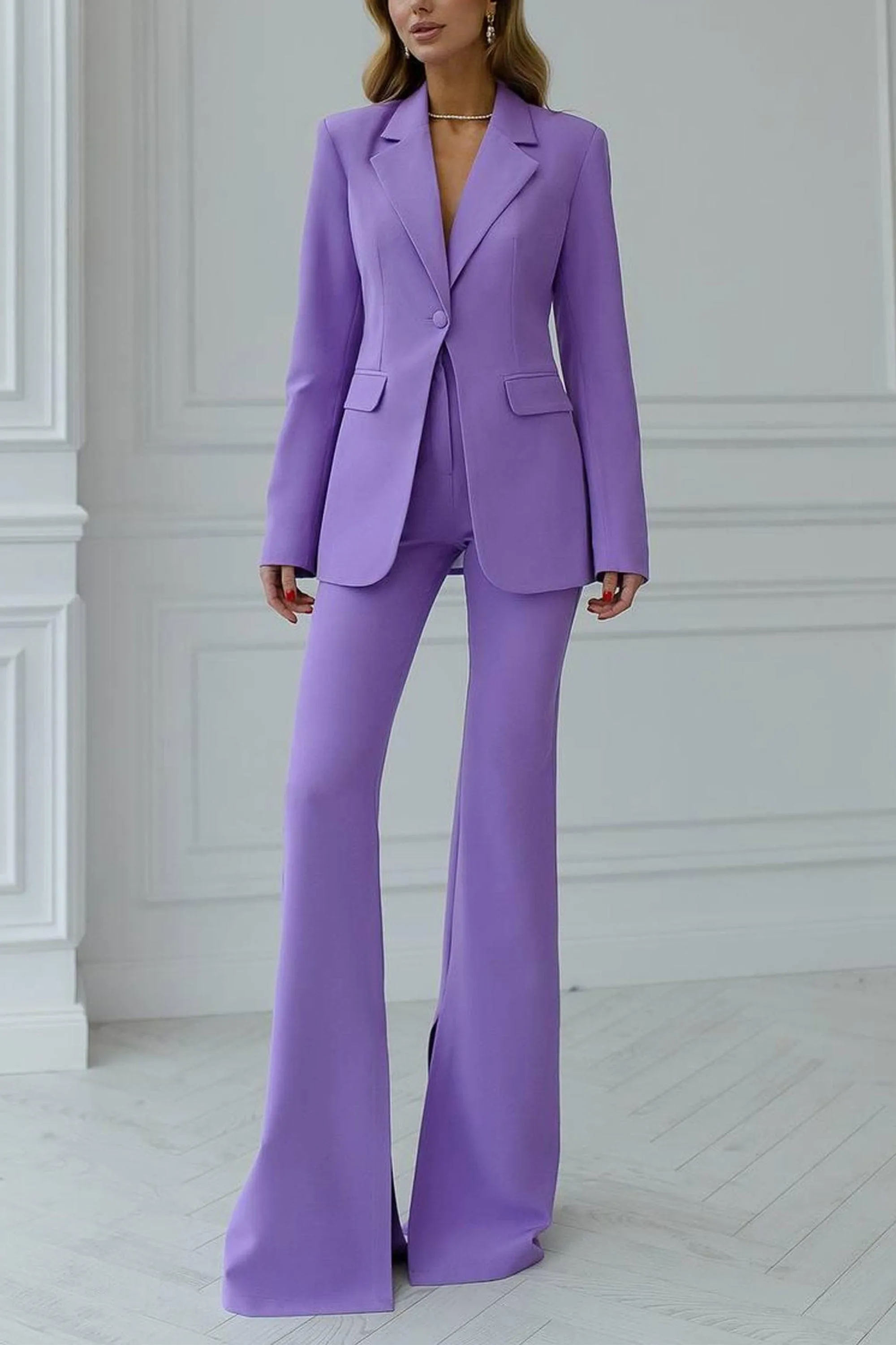 Black 2 Piece Peak Lapel Single Breasted Business Casual Slim Fit Women's Suit