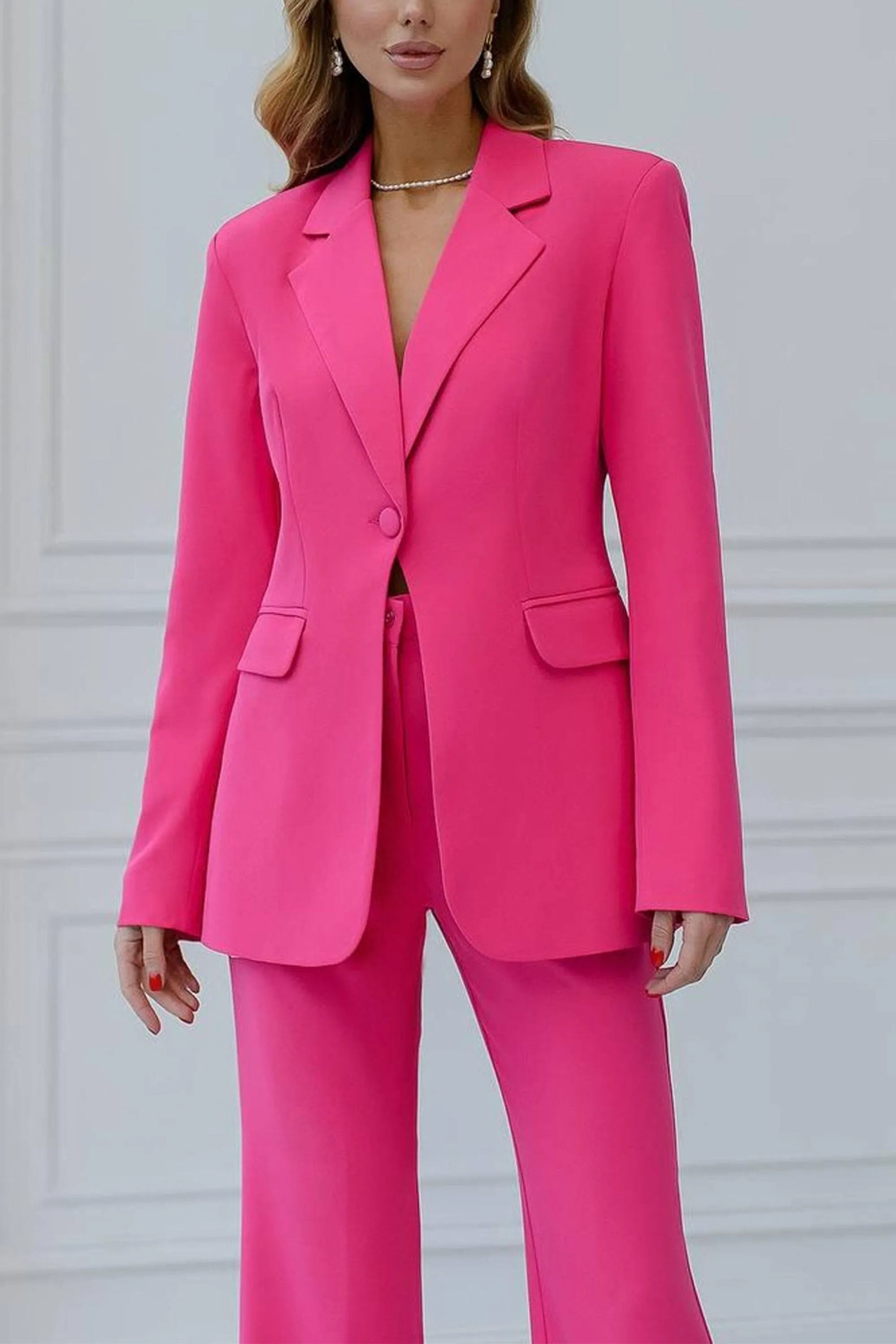 Black 2 Piece Peak Lapel Single Breasted Business Casual Slim Fit Women's Suit