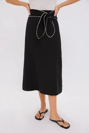 Black Linen Carine Tie Skirt