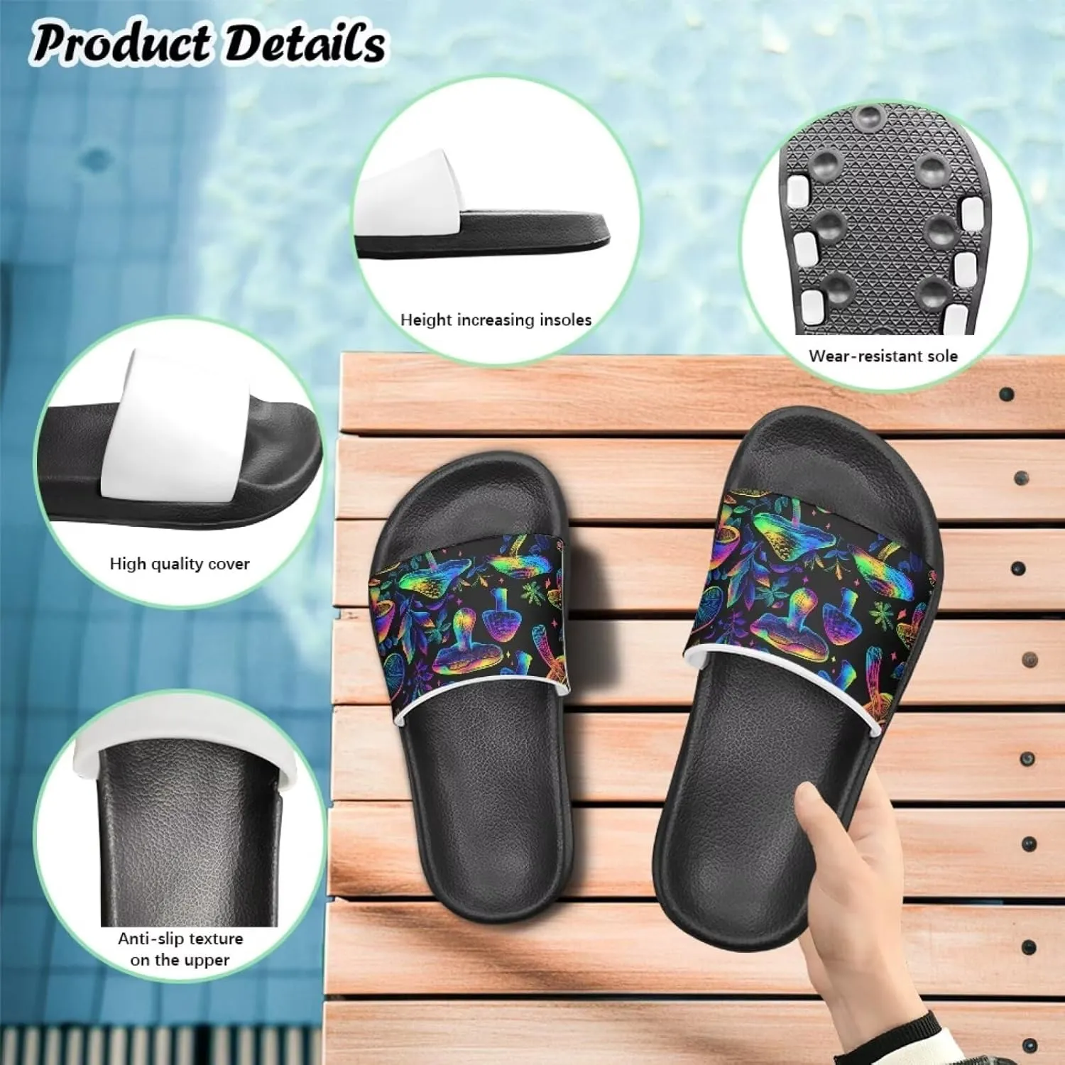 Boys Slip On Sandals Kids Slides Unisex Slides Boys Comfortable Slippers Non-slip Shower Shoes House Fashion Thick for Indoor & Outdoor Gifts