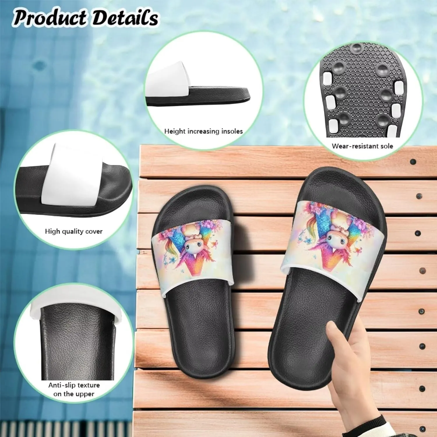 Boys Slip On Sandals Kids Slides Unisex Slides Boys Comfortable Slippers Non-slip Shower Shoes House Fashion Thick for Indoor & Outdoor Gifts