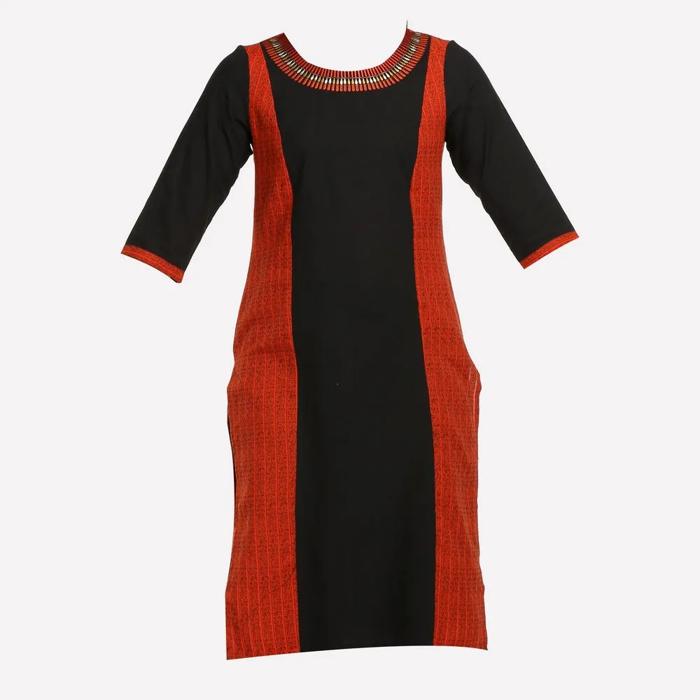 Brick Red & Black Colorblock Printed kurta