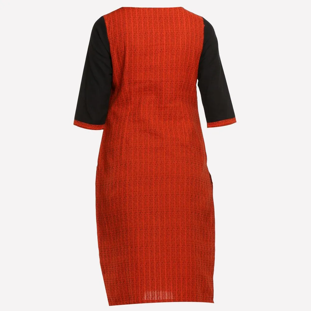 Brick Red & Black Colorblock Printed kurta