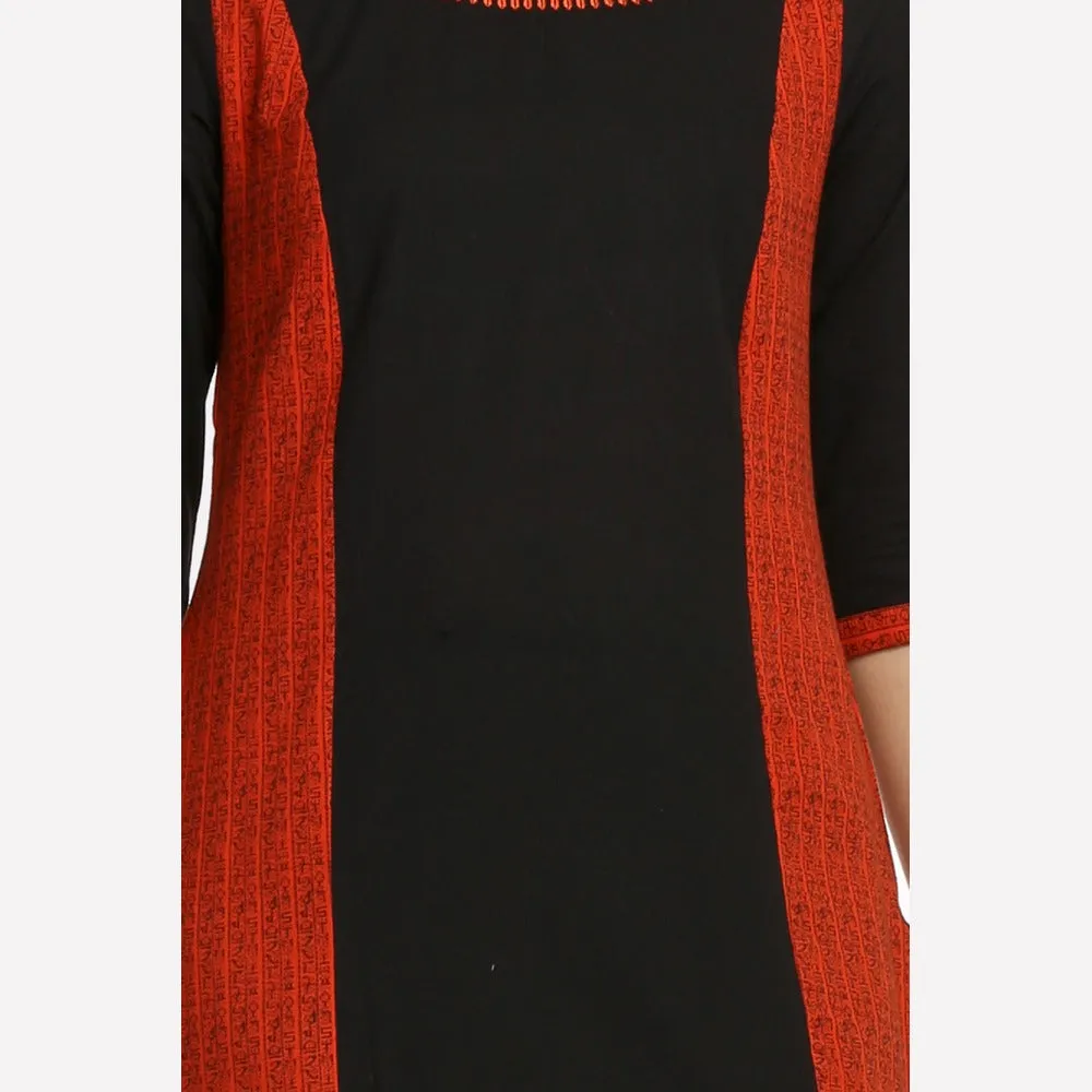 Brick Red & Black Colorblock Printed kurta