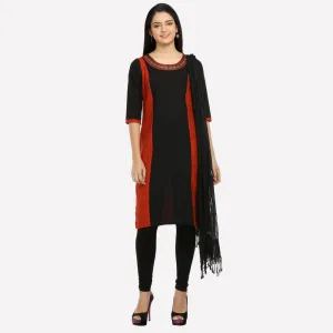 Brick Red & Black Colorblock Printed kurta