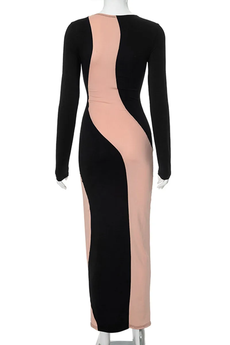 BS3254 Contrast Color Long Dress