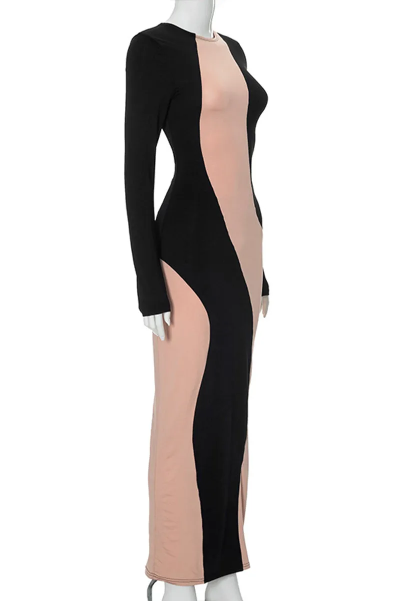 BS3254 Contrast Color Long Dress