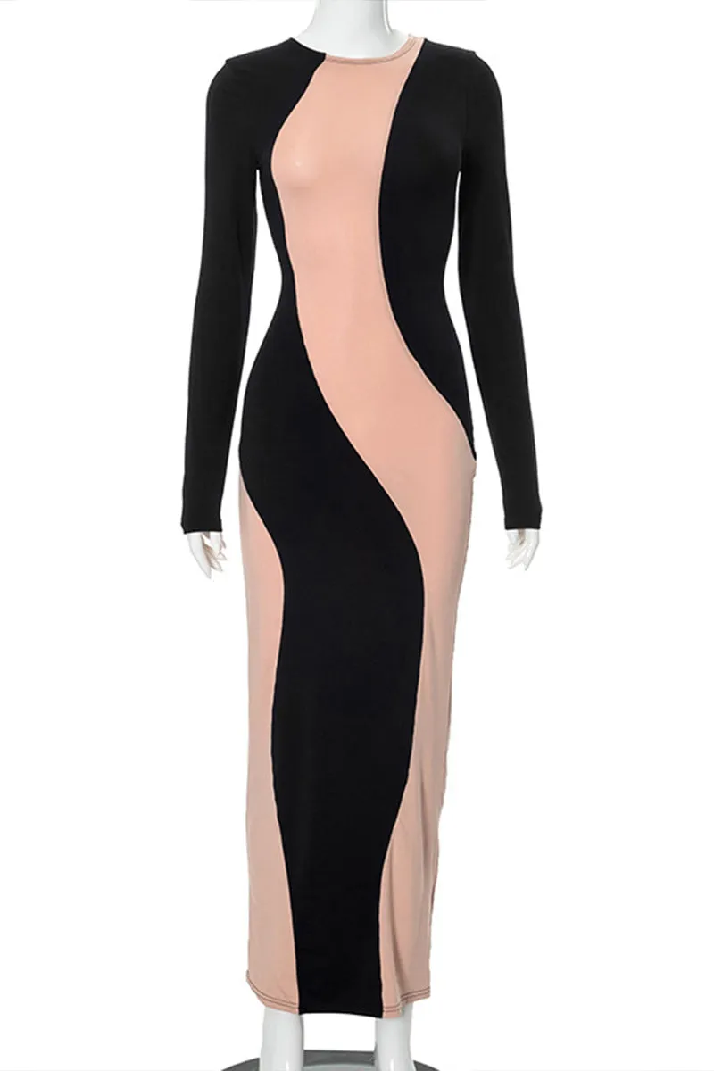 BS3254 Contrast Color Long Dress