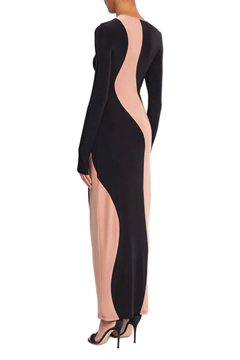 BS3254 Contrast Color Long Dress