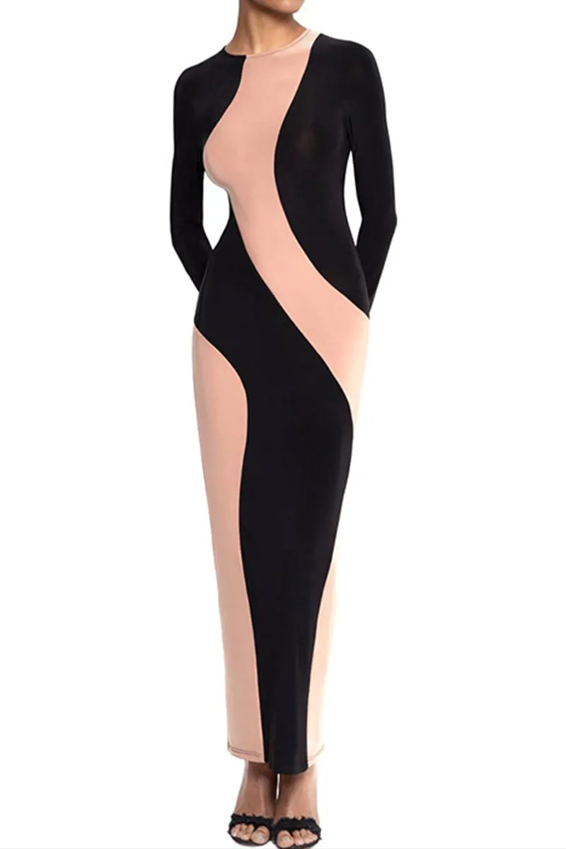 BS3254 Contrast Color Long Dress