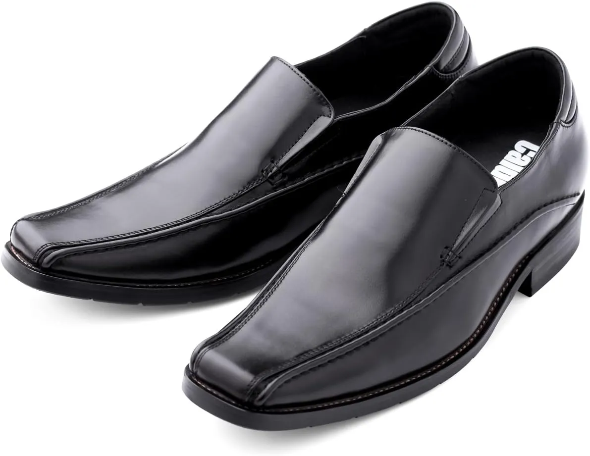 Calden Men's Invisible Height Increasing Elevator Shoes - Black Premium Leather Slip-on Lightweight Formal Dress Loafers - 2.6 Inches Taller - MD370 - Size 10 D(M) US