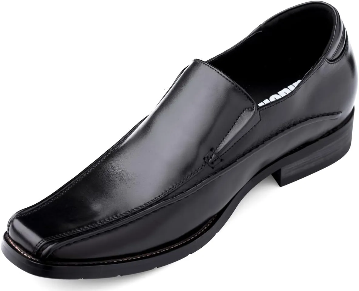 Calden Men's Invisible Height Increasing Elevator Shoes - Black Premium Leather Slip-on Lightweight Formal Dress Loafers - 2.6 Inches Taller - MD370 - Size 10 D(M) US