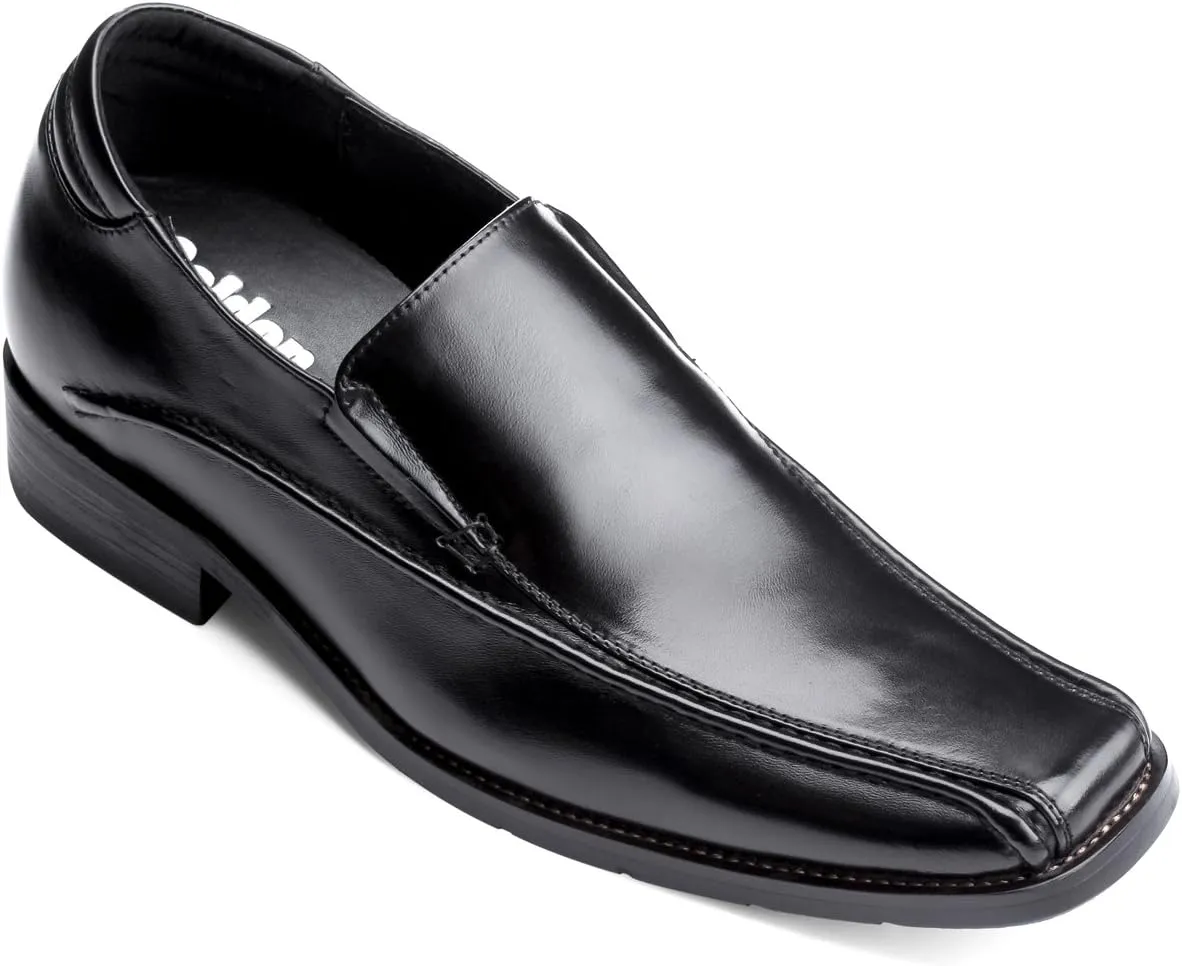 Calden Men's Invisible Height Increasing Elevator Shoes - Black Premium Leather Slip-on Lightweight Formal Dress Loafers - 2.6 Inches Taller - MD370 - Size 10 D(M) US