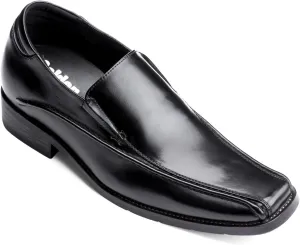 Calden Men's Invisible Height Increasing Elevator Shoes - Black Premium Leather Slip-on Lightweight Formal Dress Loafers - 2.6 Inches Taller - MD370 - Size 7.5 D(M) US