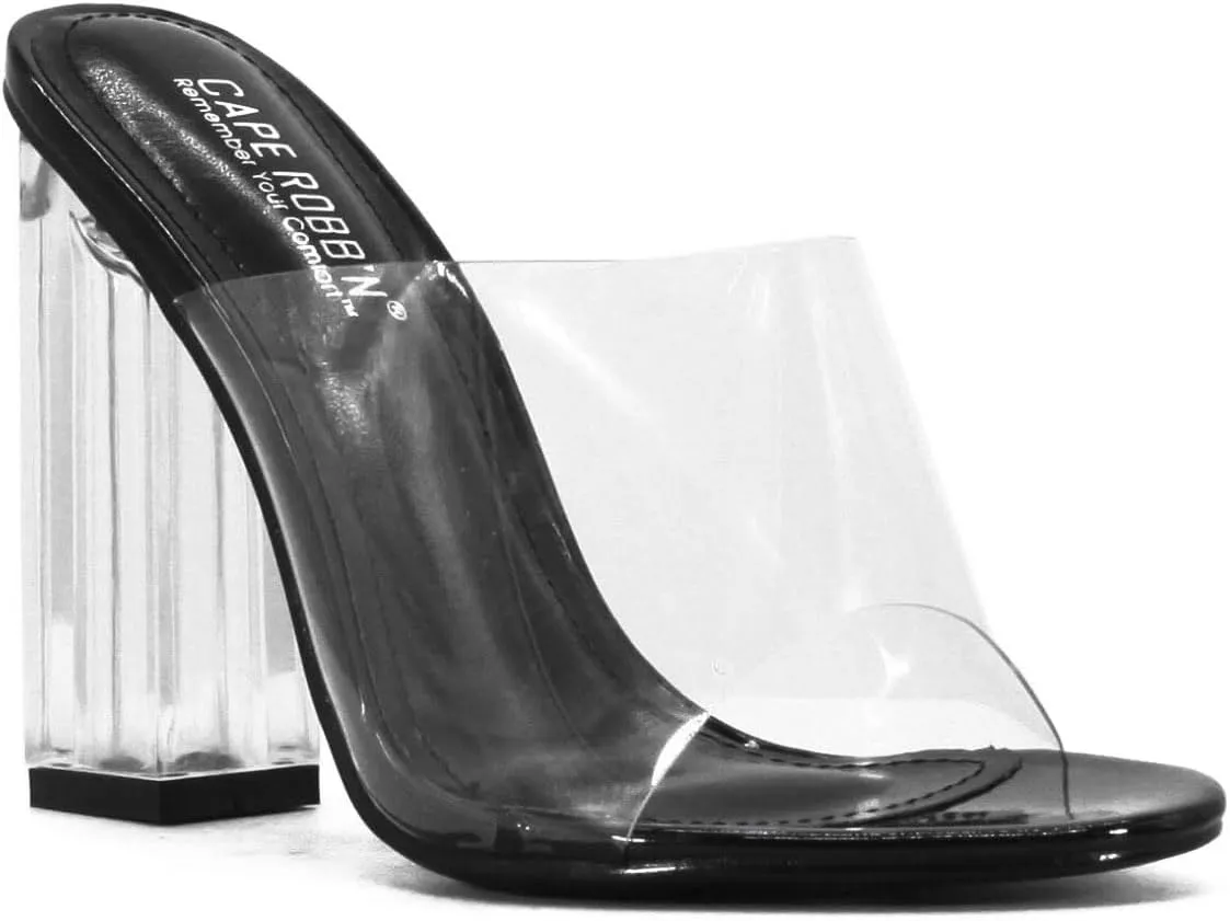 Cape Robbin Fusion Clear Chunky Block High Heels for Women, Transparent Booties for Women