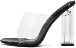 Cape Robbin Fusion Clear Chunky Block High Heels for Women, Transparent Booties for Women