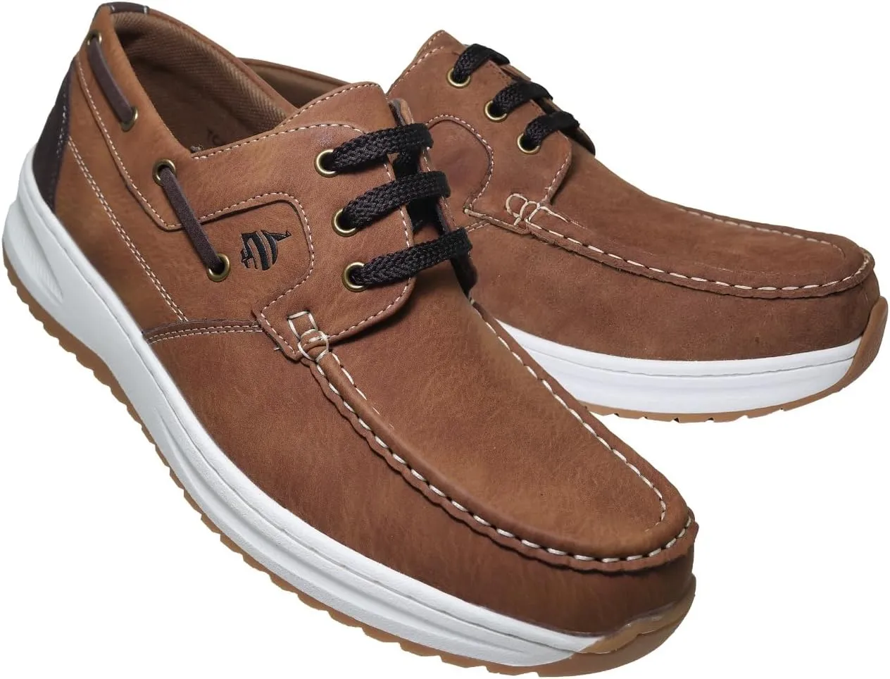Casual Loafers for Men, Mens Boat Shoes, 3-Eyelet, Cushioned Insole, Faux Leather