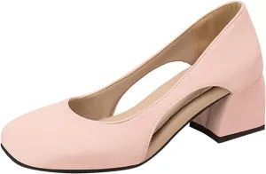 Chunky Heels for Women T Strap Mary Janes Closed Toe Dress Shoes Square Toe Office Shoes Suede Vintage Heels