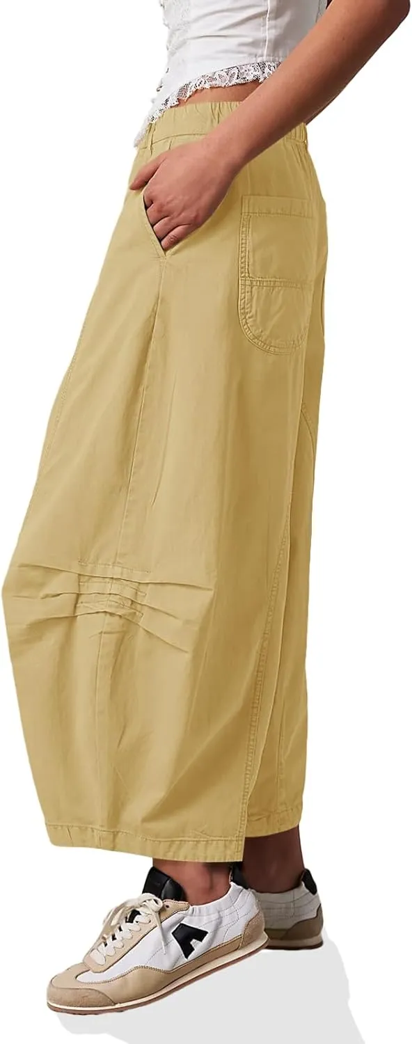 Cicy Bell Womens Harem Pants Casual Baggy Elastic Waist Wide Leg Beach Pants with Pockets