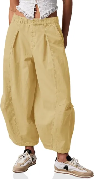 Cicy Bell Womens Harem Pants Casual Baggy Elastic Waist Wide Leg Beach Pants with Pockets