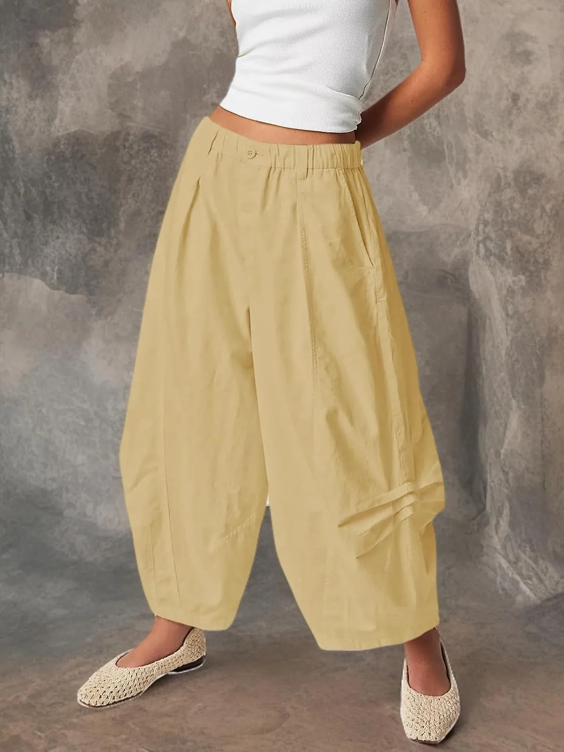 Cicy Bell Womens Harem Pants Casual Baggy Elastic Waist Wide Leg Beach Pants with Pockets