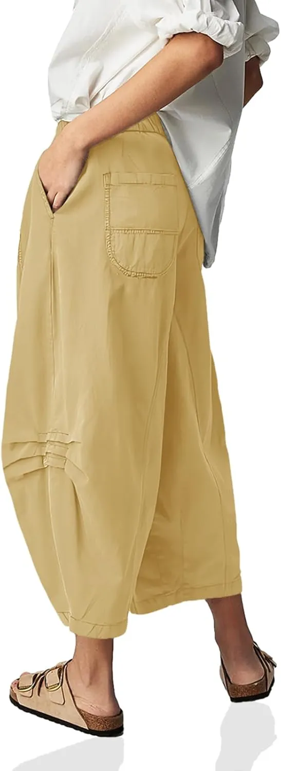Cicy Bell Womens Harem Pants Casual Baggy Elastic Waist Wide Leg Beach Pants with Pockets