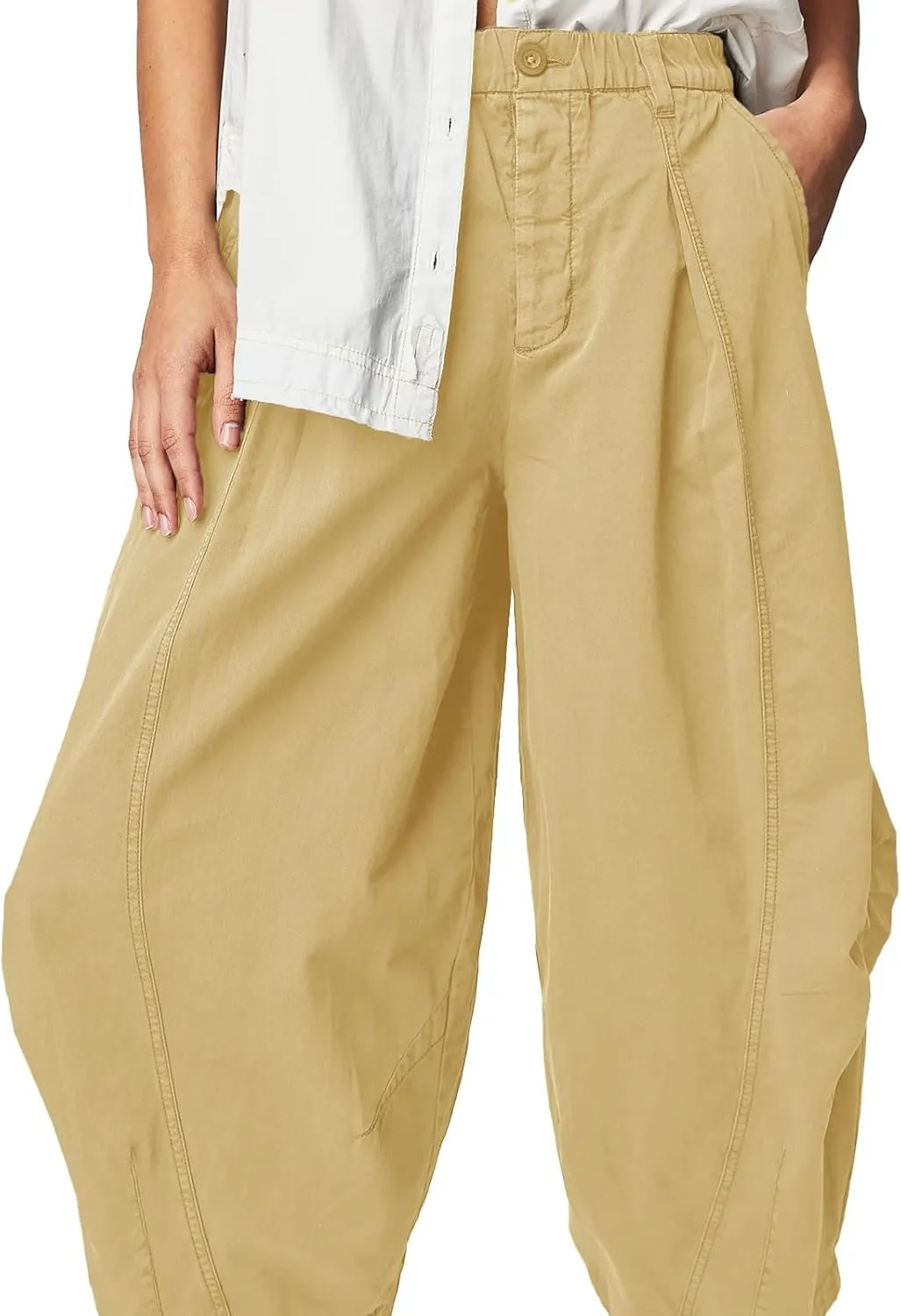 Cicy Bell Womens Harem Pants Casual Baggy Elastic Waist Wide Leg Beach Pants with Pockets