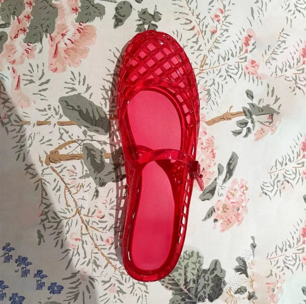 Clear Jelly Sandals for Women Platform Jelly Mules Hollow Water Slides Slip on House Slippers with Straps Wide Round Toes Lightweight Breathable No Slip Summer Dress Shoes Beach Party Cruise Vacation