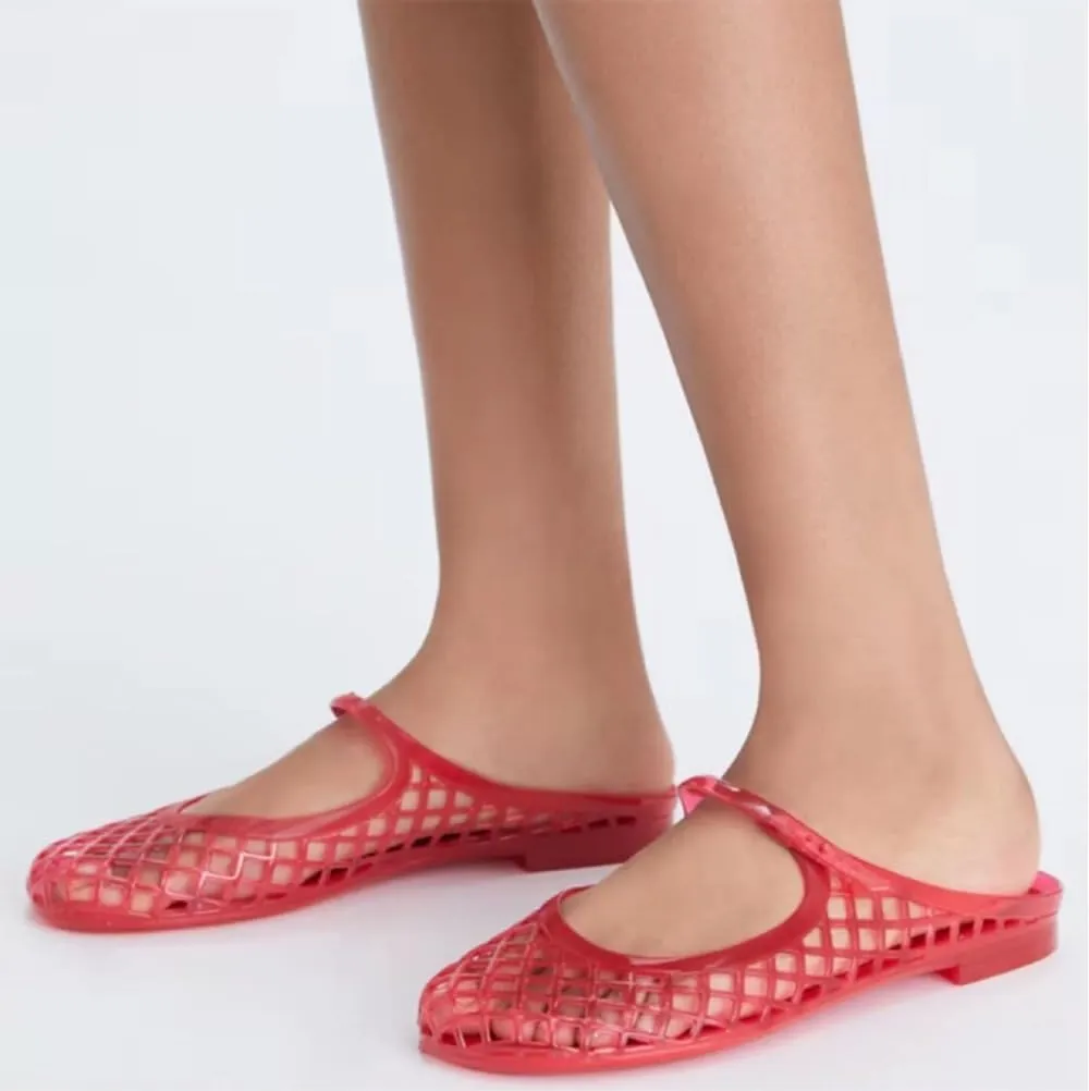 Clear Jelly Sandals for Women Platform Jelly Mules Hollow Water Slides Slip on House Slippers with Straps Wide Round Toes Lightweight Breathable No Slip Summer Dress Shoes Beach Party Cruise Vacation