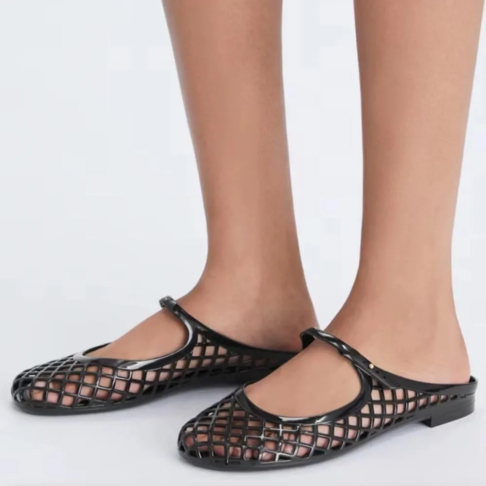Clear Jelly Sandals for Women Platform Jelly Mules Hollow Water Slides Slip on House Slippers with Straps Wide Round Toes Lightweight Breathable No Slip Summer Dress Shoes Beach Party Cruise Vacation