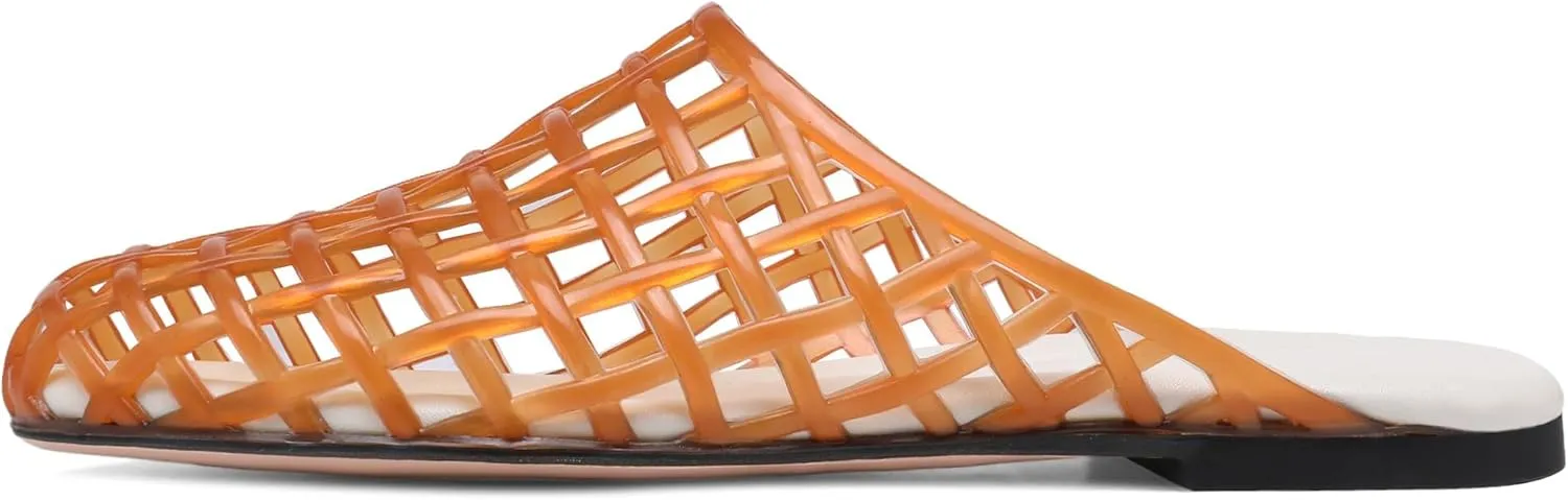 Clear Jelly Shoes for Women Slip on Jelly Mesh Slides Comfortable Closed Toe Flats Sandals Summer Beach Slippers.