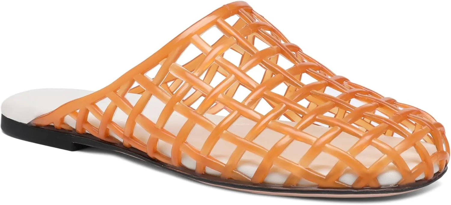 Clear Jelly Shoes for Women Slip on Jelly Mesh Slides Comfortable Closed Toe Flats Sandals Summer Beach Slippers.