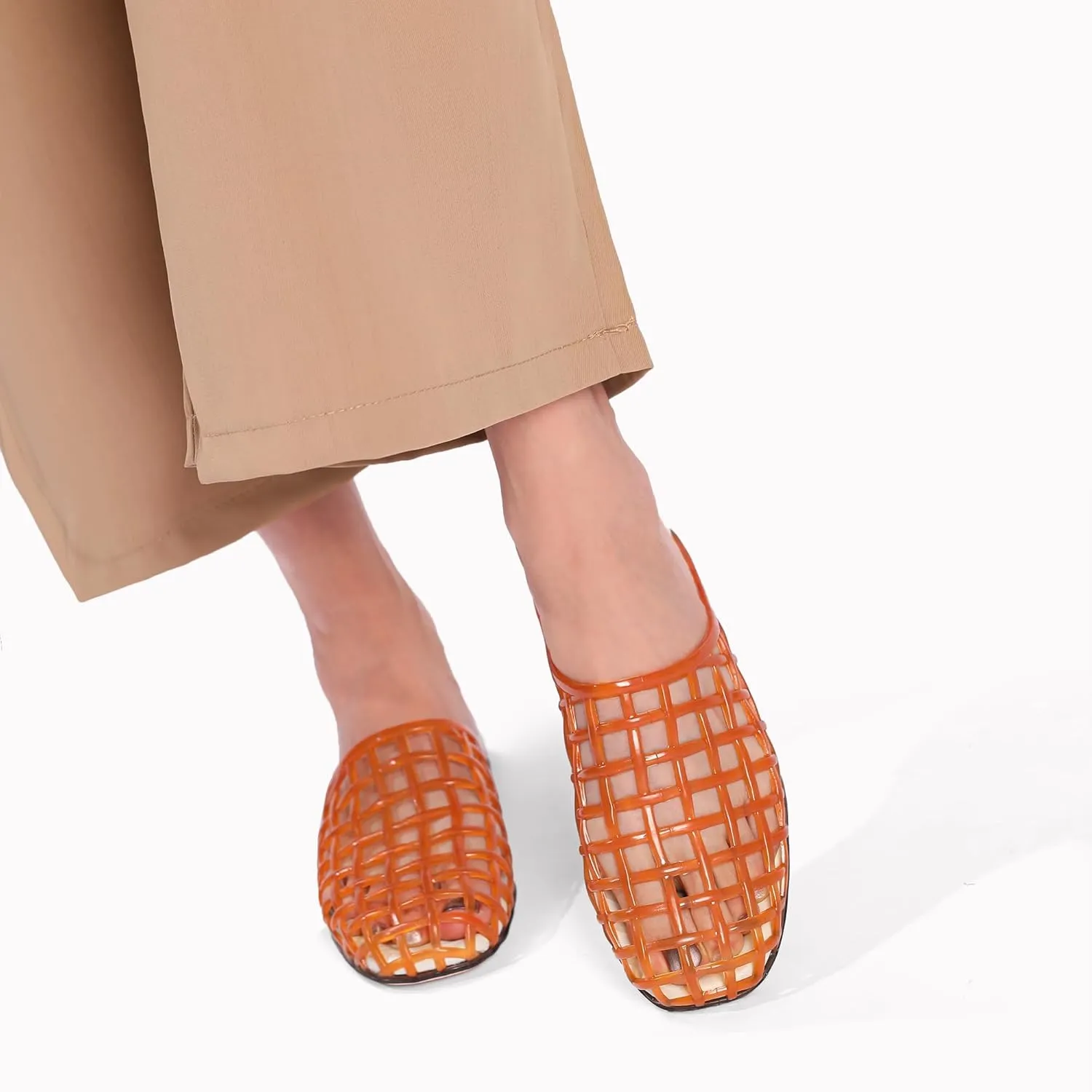 Clear Jelly Shoes for Women Slip on Jelly Mesh Slides Comfortable Closed Toe Flats Sandals Summer Beach Slippers.