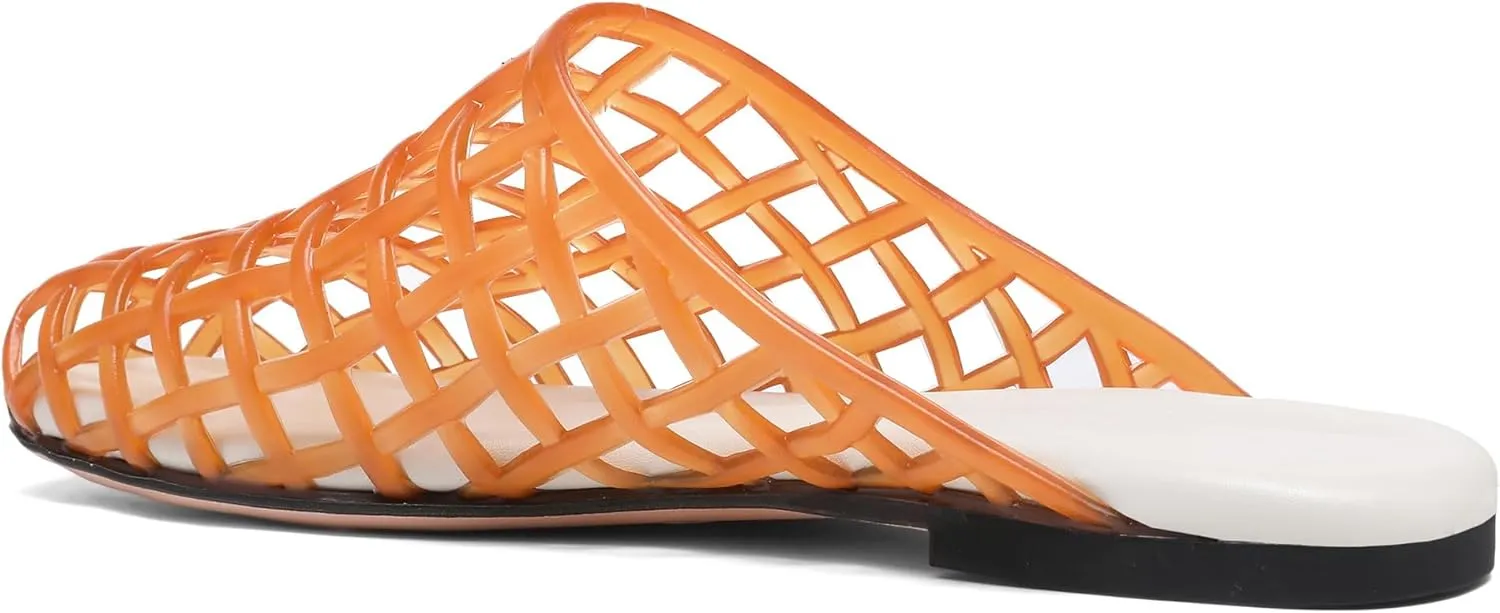 Clear Jelly Shoes for Women Slip on Jelly Mesh Slides Comfortable Closed Toe Flats Sandals Summer Beach Slippers.