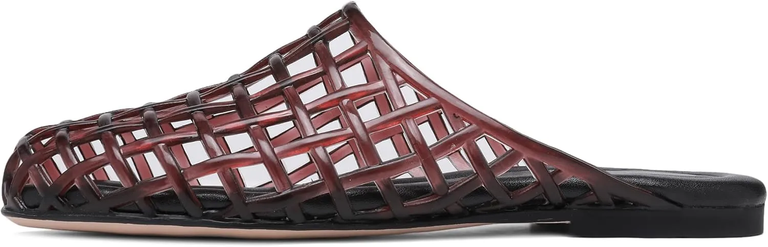 Clear Jelly Shoes for Women Slip on Mesh Slides Comfortable Closed Toe Jelly Flats Sandals Casual Summer Beach Slippers.