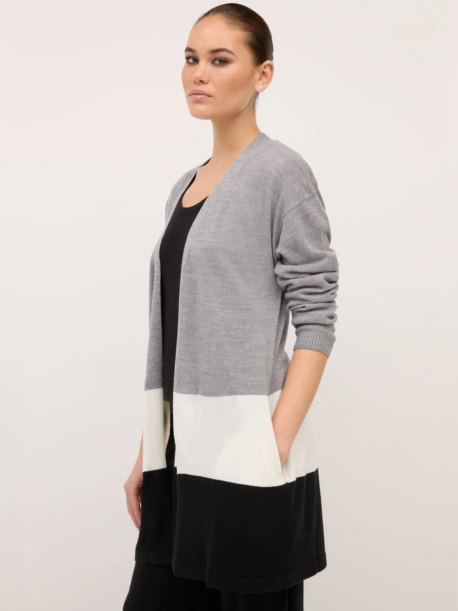Colorblock Open-Front Cardigan