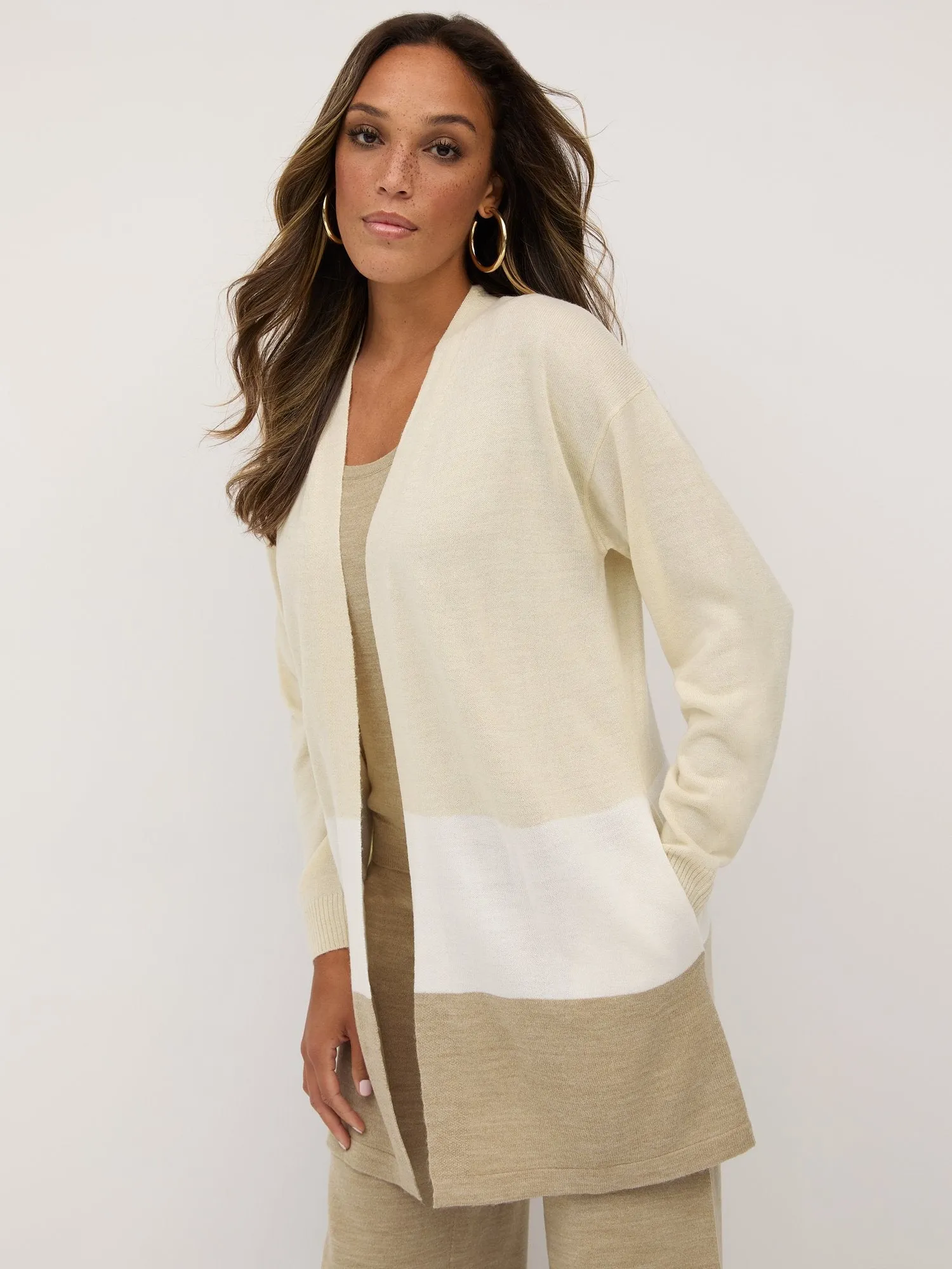 Colorblock Open-Front Cardigan