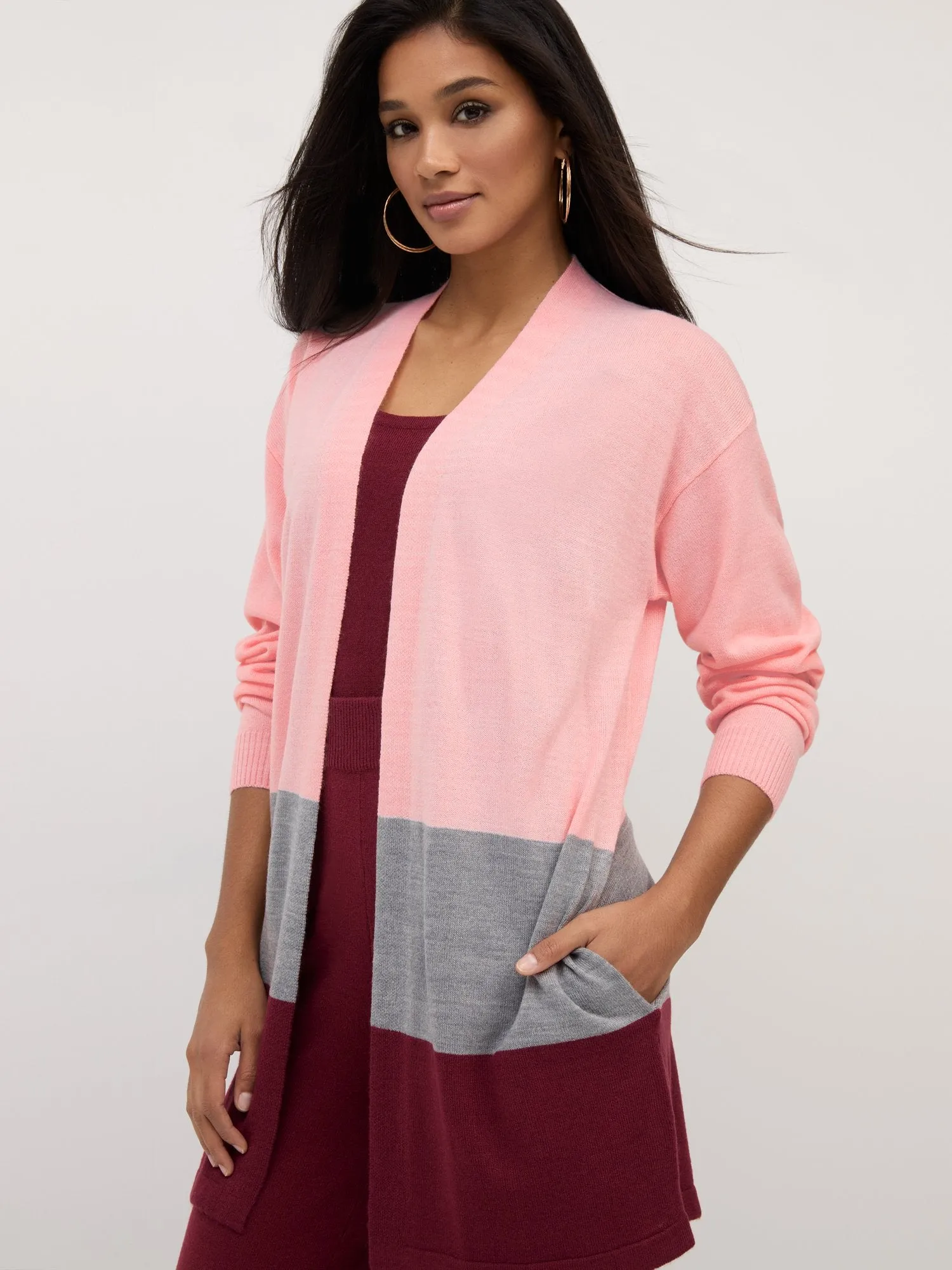 Colorblock Open-Front Cardigan