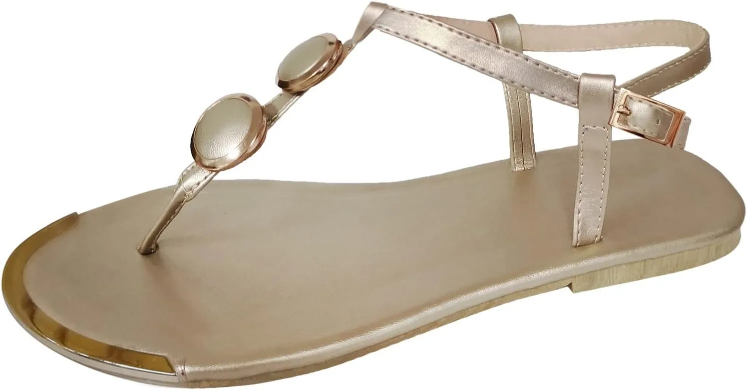Comfy Boho Flip Flops for Women 2025,Open Toe Elastic Metal Decor T-Strap Slingback Slip On Flat Sandals Ladies Cushion Footbed Non-Slip Stylish Shoes for Daily Wear Outdoor Indoor