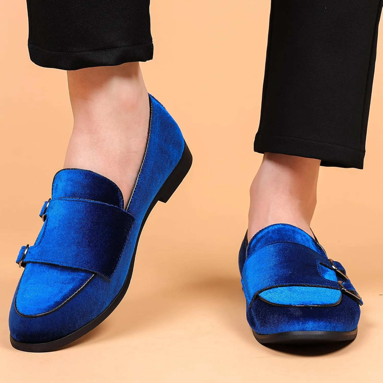 COSIDRAM Men's Casual Shoes Fashion Velvet Patent Leather Loafers Classic Gold Buckle Business Party Shoes
