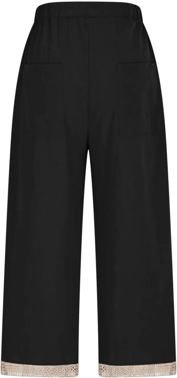 Cotton Linen Pants for Women 2025 Wide Leg Capri Palazzo Lounge Trousers High Waist Drawstring Flowy Pant