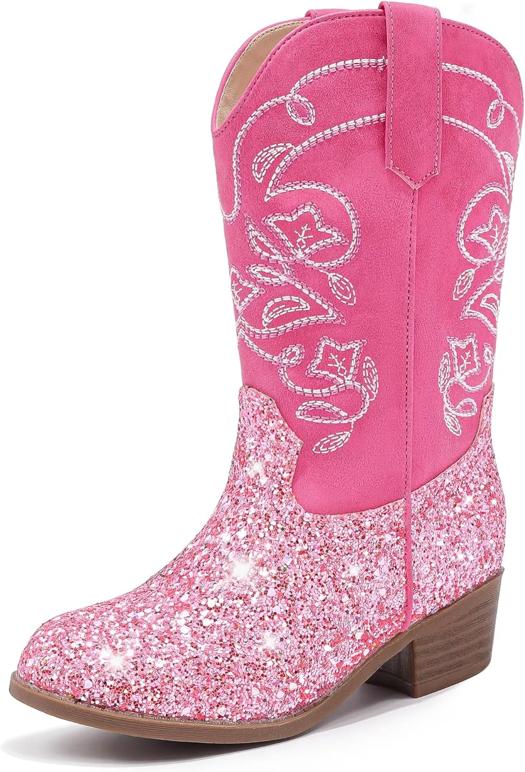 Cowgirl Boots for Girls Mid Calf Youth Girl Cowboy Western Boots Pointed Toe Embroidered for Horse Riding Country Party Toddler Little Big Kids