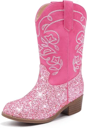 Cowgirl Boots for Girls Mid Calf Youth Girl Cowboy Western Boots Pointed Toe Embroidered for Horse Riding Country Party Toddler Little Big Kids