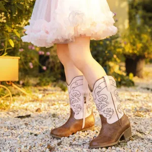 Cowgirl Boots for Girls Mid Calf Youth Girl Cowboy Western Boots Pointed Toe Embroidered for Horse Riding Country Party Toddler Little Big Kids