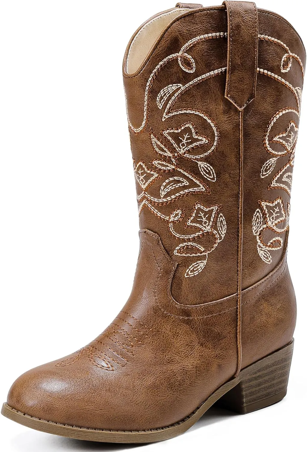 Cowgirl Boots for Girls Mid Calf Youth Girl Cowboy Western Boots Pointed Toe Embroidered for Horse Riding Country Party Toddler Little Big Kids