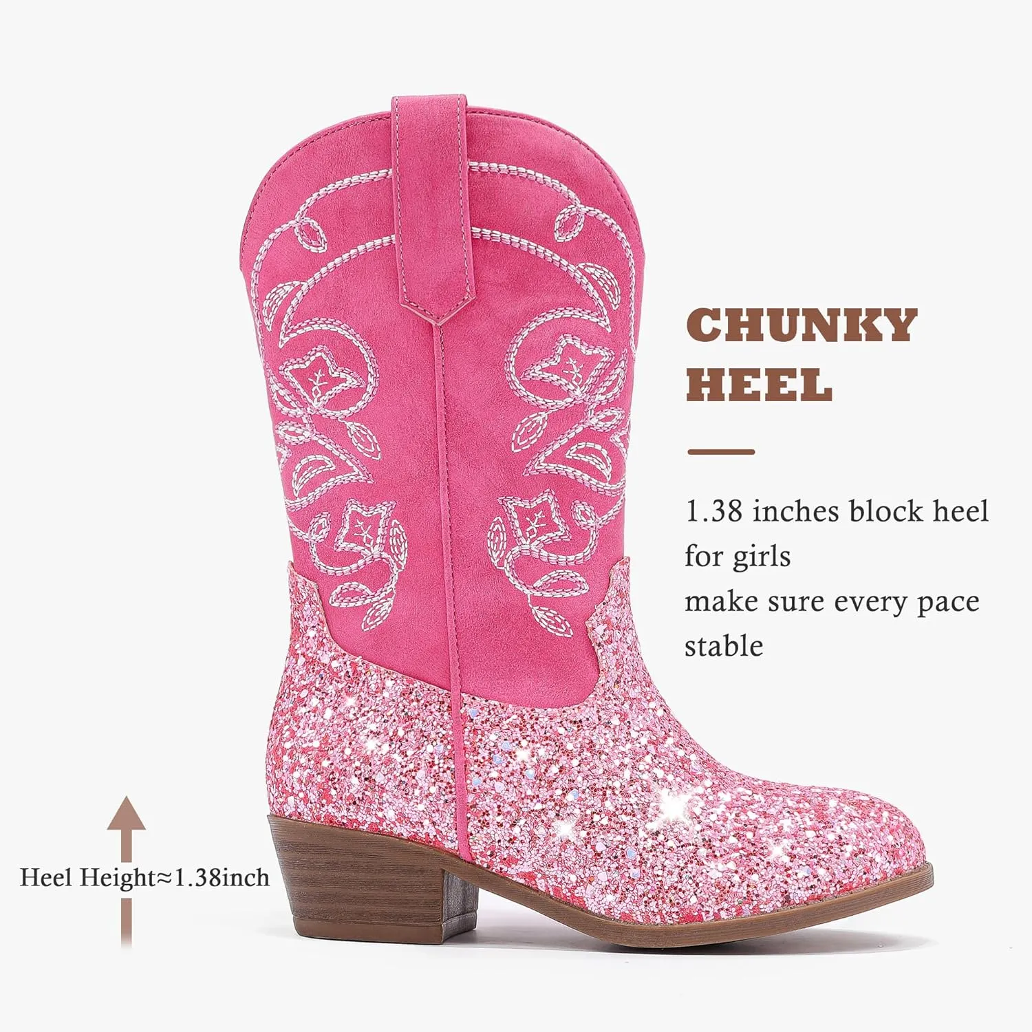 Cowgirl Boots for Girls Mid Calf Youth Girl Cowboy Western Boots Pointed Toe Embroidered for Horse Riding Country Party Toddler Little Big Kids
