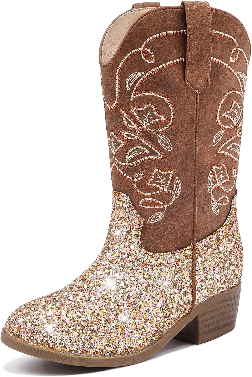 Cowgirl Boots for Girls Mid Calf Youth Girl Cowboy Western Boots Pointed Toe Embroidered for Horse Riding Country Party Toddler Little Big Kids