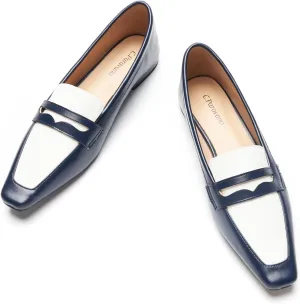 C.Paravano Penny Loafers for Women, Slip-ons Comfortable Dressy Formal Dress Square Toe Flats Loafer Shoes for Business Casual Wear