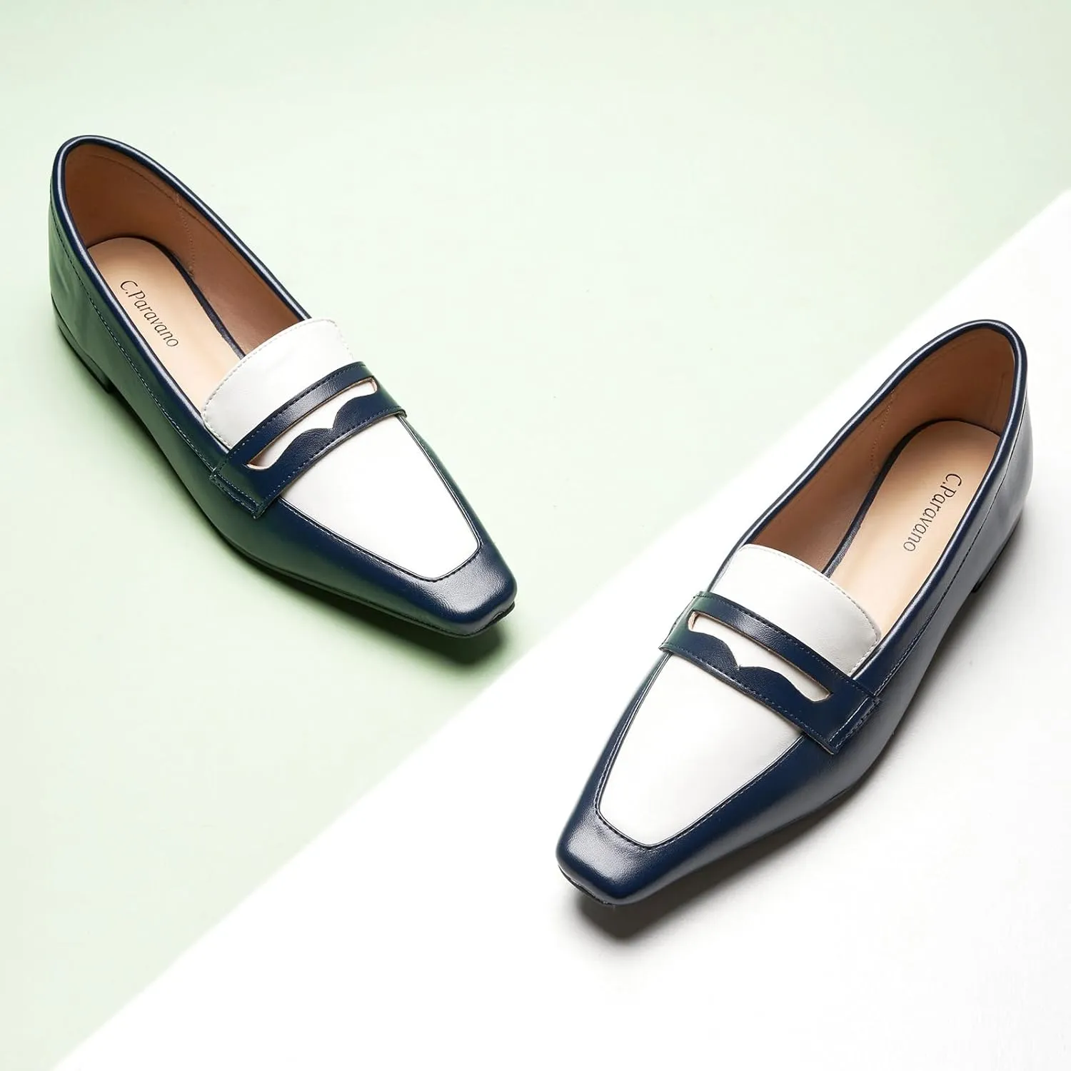 C.Paravano Penny Loafers for Women, Slip-ons Comfortable Dressy Formal Dress Square Toe Flats Loafer Shoes for Business Casual Wear