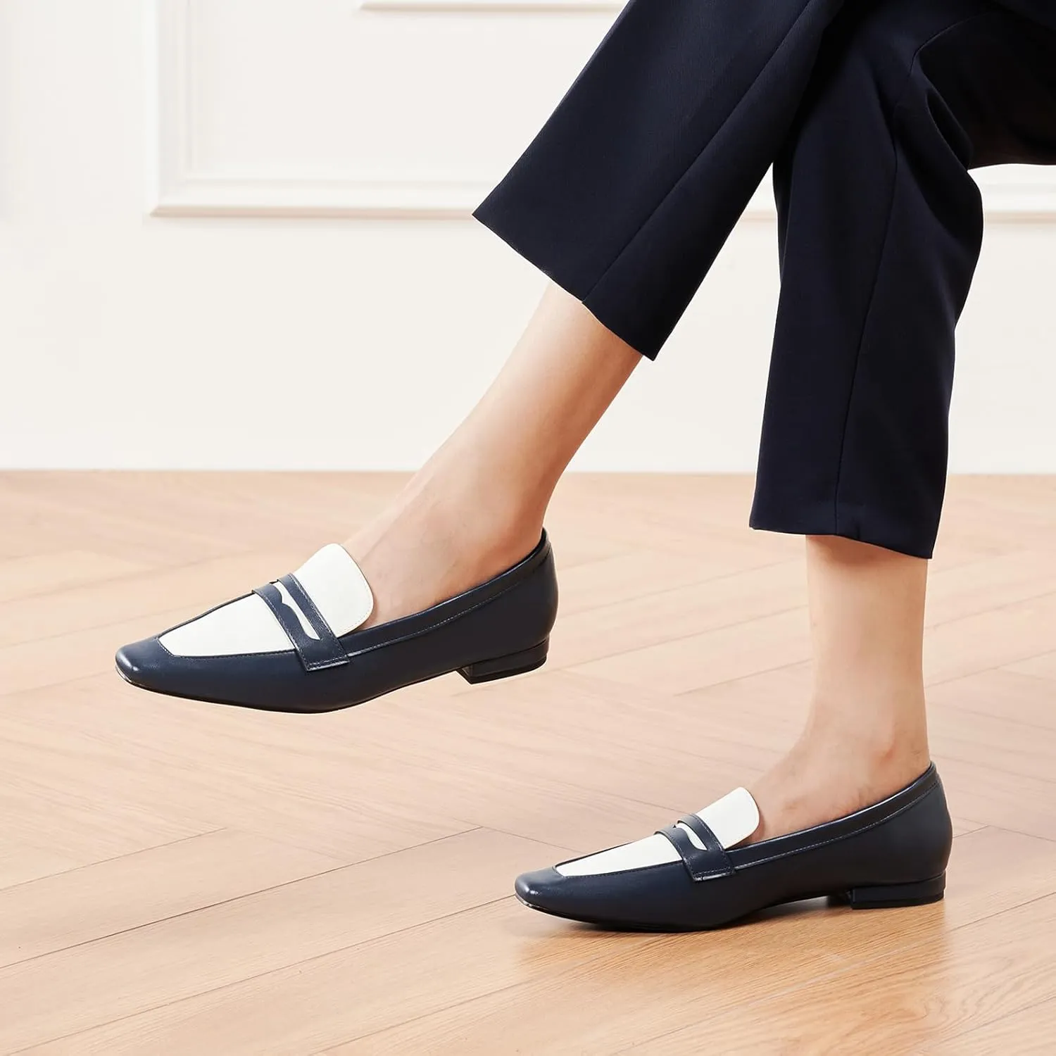 C.Paravano Penny Loafers for Women, Slip-ons Comfortable Dressy Formal Dress Square Toe Flats Loafer Shoes for Business Casual Wear